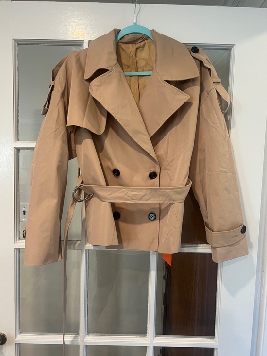 Tankaneo Jackets & Blazers - Cropped Double-Breasted Trench Coat - Taupe